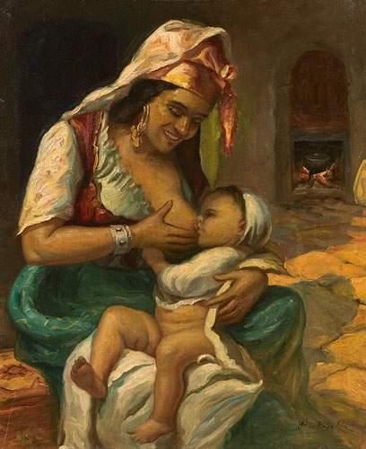 null Miloud BOUKERCHE (1918-1979).
Jeune femme allaitant. Sud Marocain.
Huile sur...