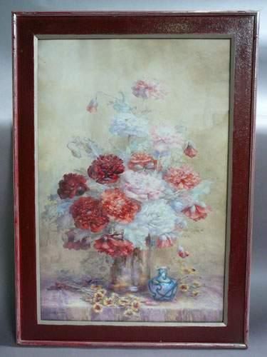null Lucie LOUPPE (-) importante aquarelle "Bouquet de fleurs dans un vase" 97,5...