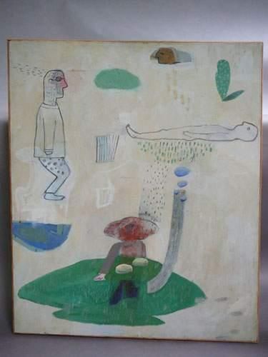 null Diane WILKE "Composition moderne figurative " huile sur toile signé au dos 101...