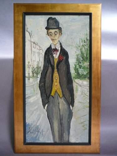 null DAUCHOT (1927-2005) "Homme au chapeau melon " signé en bas en gauche huile sur...