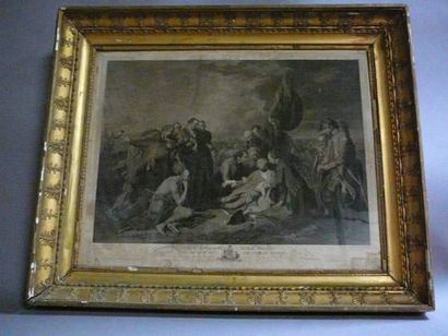 null Gravure encadrée "Death of général Wolfe" XIX siècle. 50 x 63 cm. Nombreux accidents...