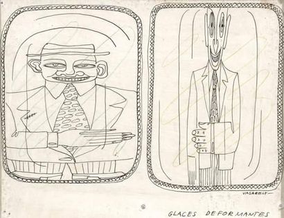 null Victor VASARELY (1908-1997)
Glaces déformantes, circa 1950.
Encre et crayons...