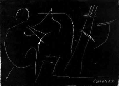 null André LANSKOY (1902 -1976)
Personnage stylisé sur fond noir
Gouache.
Signée...