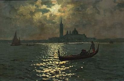 null Wartan MAHOKIAN (1869-1937)
Gondoles à Venise au clair de lune.
Huile sur panneau.
61...