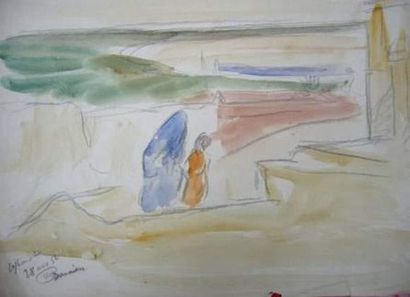 null Maurice BOUVIOLLE (1893-1971)
Femme orientale et son enfant dans paysage.
Crayon...