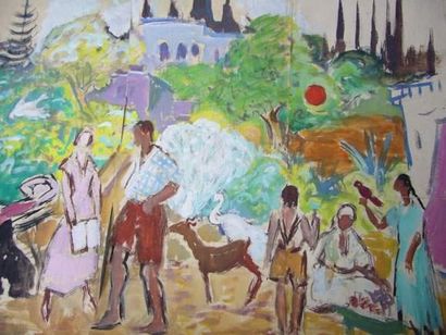 null Maurice BOUVIOLLE (1893-1971)
Dans les jardins d'Abdel Tif.
Gouache sur papier.
Signée...