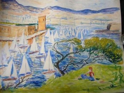 null Maurice BOUVIOLLE (1893-1971)
Le port de Marseille.
Gouache.
Signée en bas à...