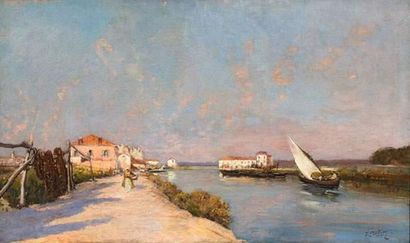 null Raymond ALLEGRE (1857-1933)
Le canal à Fos.
Huile sur toile.
Signée en bas à...