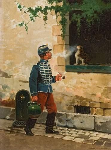 null Jules MONGE (1855-1934)
Soldat à la pipe.
Huile sur panneau.
Signée en bas à...