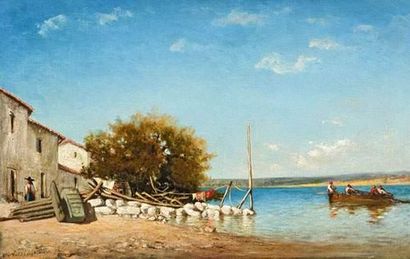 null André MAGLIONE (1838-1923)
Pêcheurs sur l'étang de Berre.
Huile sur toile.
Signée...