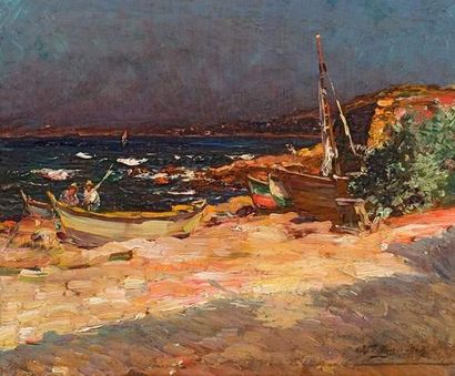 null Adolphe GAUSSEN (1871-1947)
Pêcheurs en bord de corniche à Marseille.
Huile...