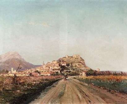 null Louis NATTERO (1875-1915)
Femme sur un chemin aux environs d'un village en Provence.
Huile...
