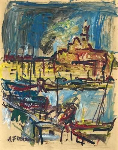 null Antoine FERRARI (1910-1995)
Le port de Marseille avec Notre Dame de la Garde.
Huile...