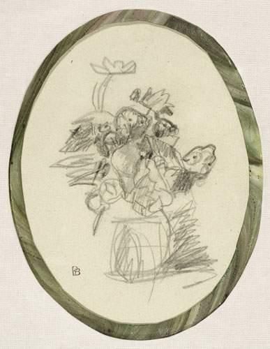 null Pierre BONNARD (1867-1947)
Fleurs dans un vase.
Dessin à la mine de plomb ovale.
Cachet...