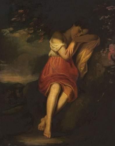 null John OPIE (1761-1807).
Jeune fille endormie sur un rocher.
Huile sur toile.
127...
