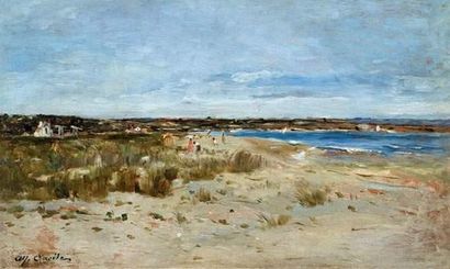 null Alfred CASILE (1848-1909).
La plage de Fos.
Huile sur panneau.
Signée en bas...