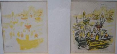 null René SEYSSAUD (1867-1952).
Joute nautique à Marseille.
Suite de deux lithographies.
Epreuve...