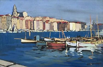 Jean GUINDON (1883-1975).
Le port de Marseille.
Gouache.
Signée...