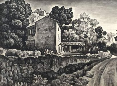 Alfred LESBROS (1873-1940).
Village en Provence.
Huile...