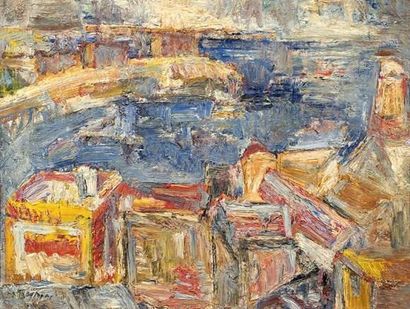 Richard MANDIN (1909-2002).
Le Port de Marseille.
Huile...