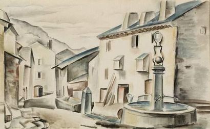 André LHOTE (1885-1962).
Place de village.
Aquarelle.
Signée...