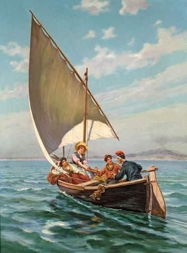 null Pietro GABRINI (1856-1926).
Pêcheurs dans la baie de Naples.
Huile sur toile.
Signée...