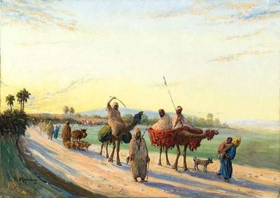 Vincent MANAGO (1880-1936).
La caravane.
Huile...