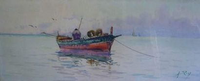 Alphonse REY (1885-1938).
Pêcheur en mer.
Aquarelle.
Signée...
