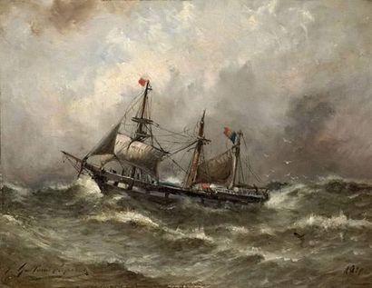 null Charles GAILLARD L' EPINAY (1842-1885)
Voilier dans la tempête.
Huile sur panneau.
Signée...