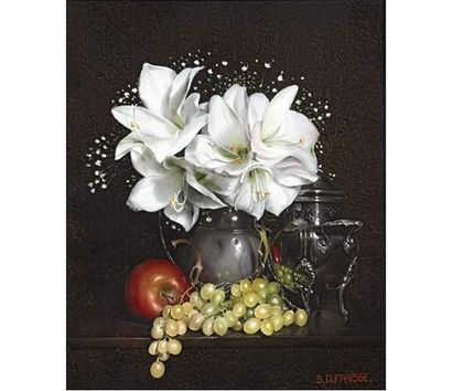  Stéphane DUFRAISSE (1953) Nature morte au bouquet de lys. Huile sur toile signée...
