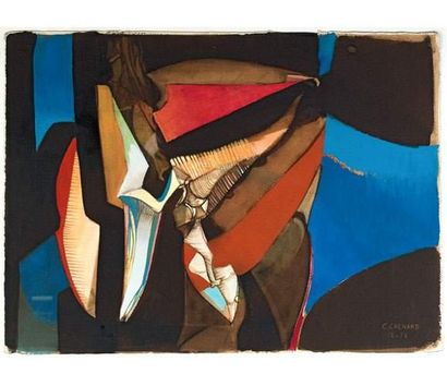 null Christian CHENARD (1918-2002) 
Composition cubiste. 
Aquarelle signée en bas...