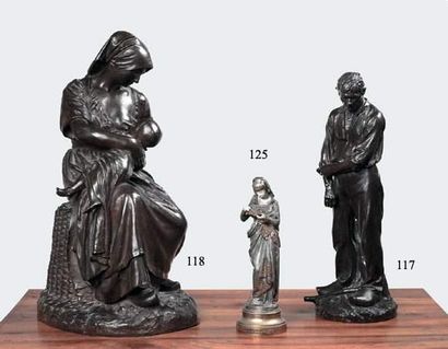 null DALOU Jules (1838-1902) :
" Paysan relevant ses manches "
Sculpture en bronze...