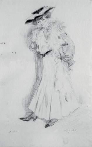  CHAHINE, Edgar (1874-1947) "Portait de la Petite Rita en pied" Crayon noir 51 x...