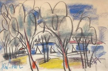 null GEN PAUL (1895-1975)
" Voiliers et grands arbres "
Crayolor, signé en bas à...