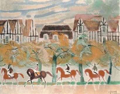 null GROSPERRIN, Claude (1936-1977)
" Le paddock à Deauville "
Huile sur toile, signée...