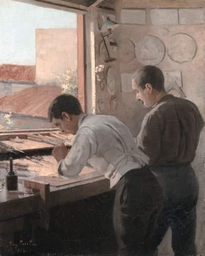 null FOREL, Eugène (XIXème - XXème)
" L'atelier de gravure "
Huile sur toile signée...