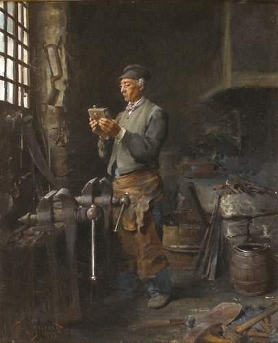 null GILBERT, Victor Gabriel (1847-1935)
" L'atelier du serrurier "
Huile sur toile,...