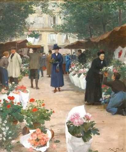 null GILBERT, Victor Gabriel (1847-1935)
" Le marché aux fleurs "
Huile sur toile,...