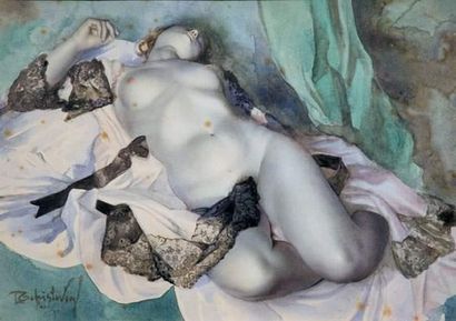 null LEV CHITOVSKY (1902-1969)
" Jeune femme assoupie "
Aquarelle, signée en bas...