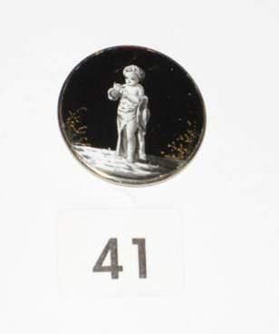 null 1 bouton en émail sur métal à motif de chérubin en grisaille (D26mm)