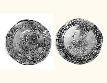 null ELISABETH I (1558-1603). Pound de 20 shillings. (Peau de mouton) 1594-1596....