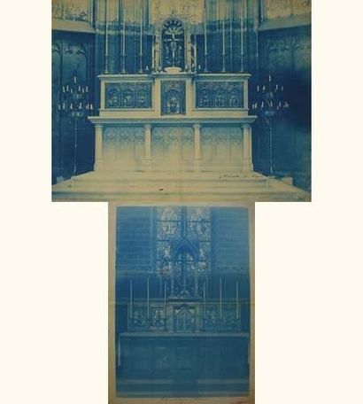 null Liège, 19e siècle
Autels.
Ensemble de 3 cyanotypes par J. Wilmotte Fils. Signatures...