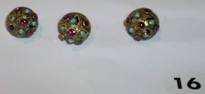 3 boutons métal, turquoise, pierre rose Austro...