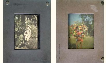null Bel ensemble de 2 autochromes Lumière, 1/4 de plaque
Enfant et bouquet de fleurs,...