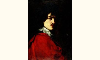  Attribué à Jacob van OOST (1637 - 1713) Portrait de jeune homme à la draperie rouge...