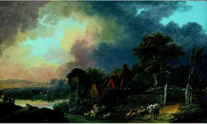  Nicolas Jacques JULLIARD (Paris 1715 - 1790) Bergers et leur troupeau près d'une...