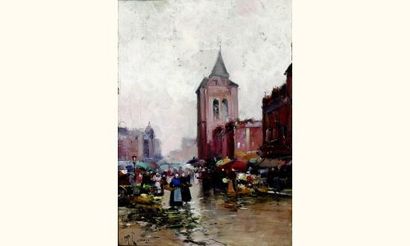 null Eugène GALIEN LALOUE (1854-1941) Scène de marché
Huile sur panneau, signée en...