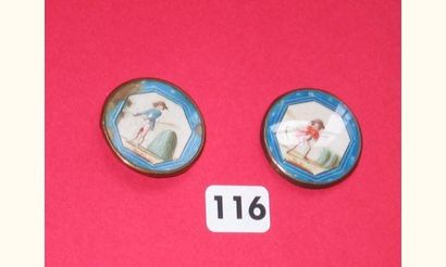 null Paire de boutons avec scènes de fermier, fin XVIIIème siècle ( D35 mm)