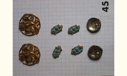 null Ensemble de boutons "Art Nouveau" 2 en métal doré ( D 22 mm ), 4 petits boutons...