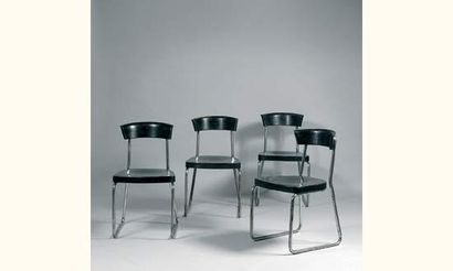 Emile GUILLOT. Rare suite de quatre chaises...